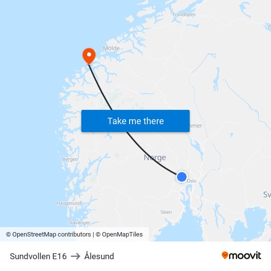 Sundvollen E16 to Ålesund map