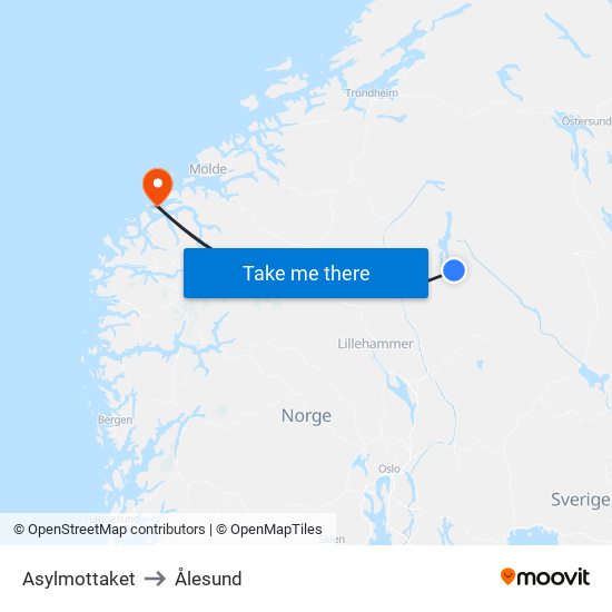 Asylmottaket to Ålesund map