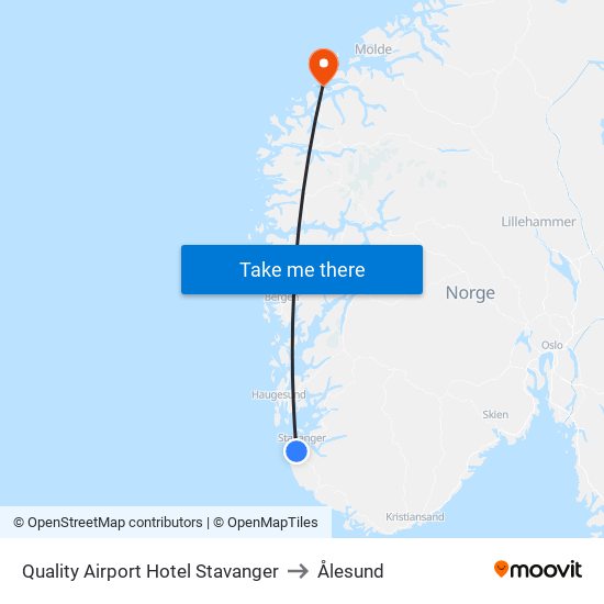 Quality Airport Hotel Stavanger to Ålesund map