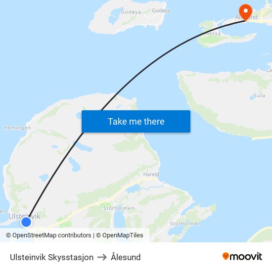 Ulsteinvik Skysstasjon to Ålesund map