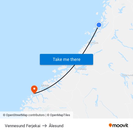 Vennesund Ferjekai to Ålesund map