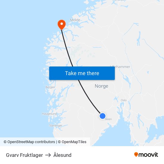 Gvarv Fruktlager to Ålesund map