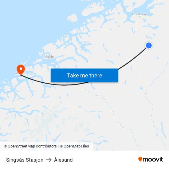 Singsås Stasjon to Ålesund map