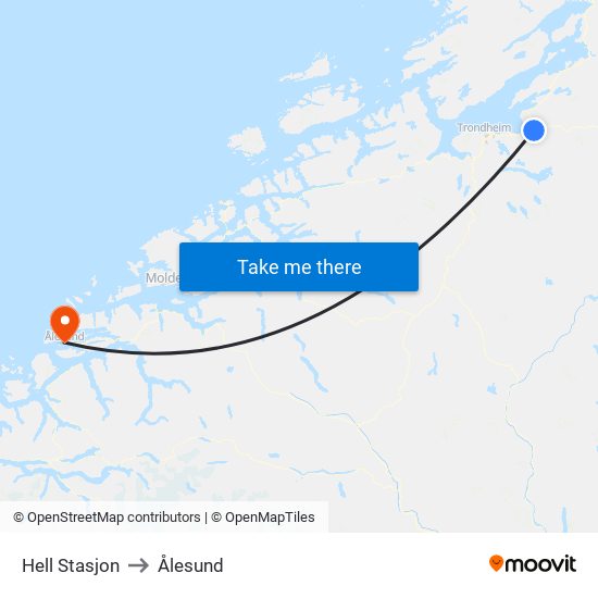 Hell Stasjon to Ålesund map