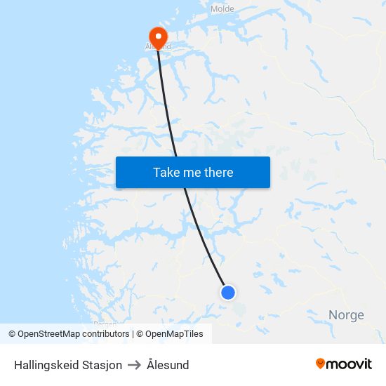 Hallingskeid Stasjon to Ålesund map