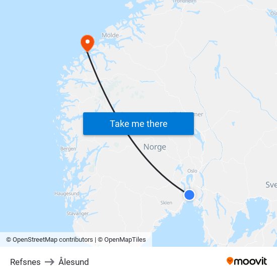 Refsnes to Ålesund map