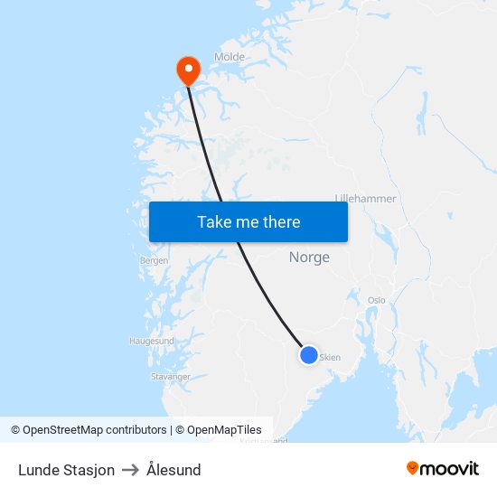 Lunde Stasjon to Ålesund map