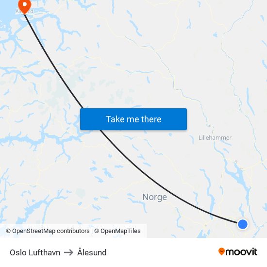 Oslo Lufthavn to Ålesund map