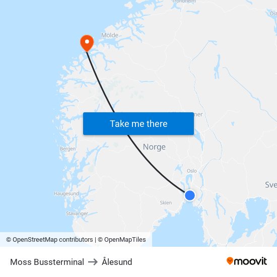 Moss Bussterminal to Ålesund map