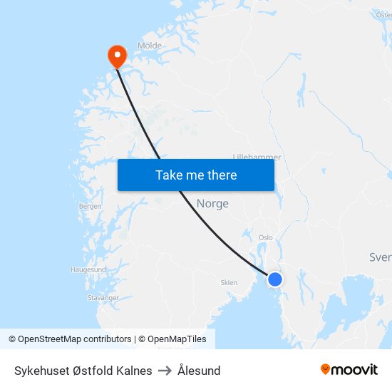 Sykehuset Østfold Kalnes to Ålesund map