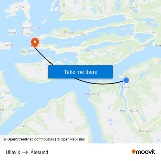 Ullavik to Ålesund map