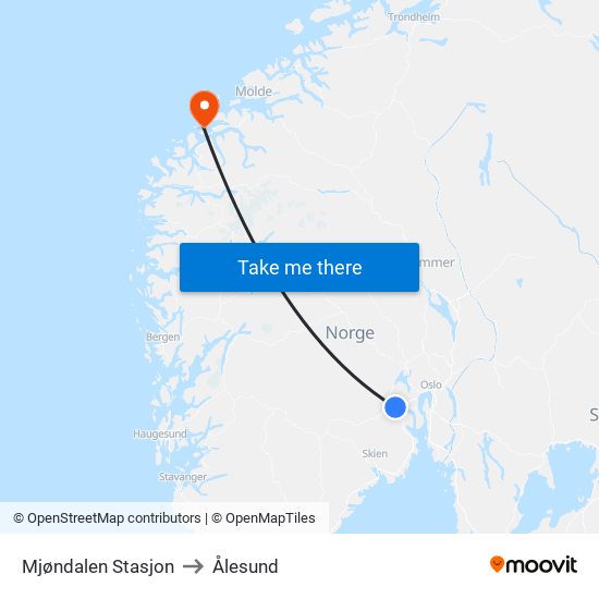 Mjøndalen Stasjon to Ålesund map