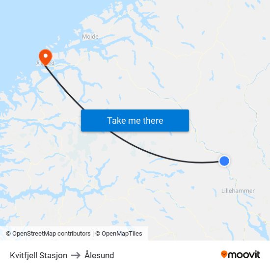 Kvitfjell Stasjon to Ålesund map