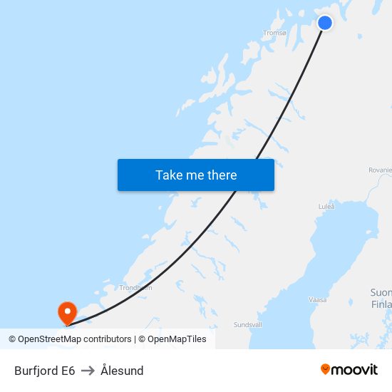 Burfjord E6 to Ålesund map