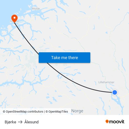 Bjørke to Ålesund map