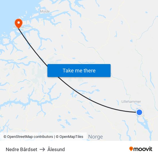 Nedre Bårdset to Ålesund map