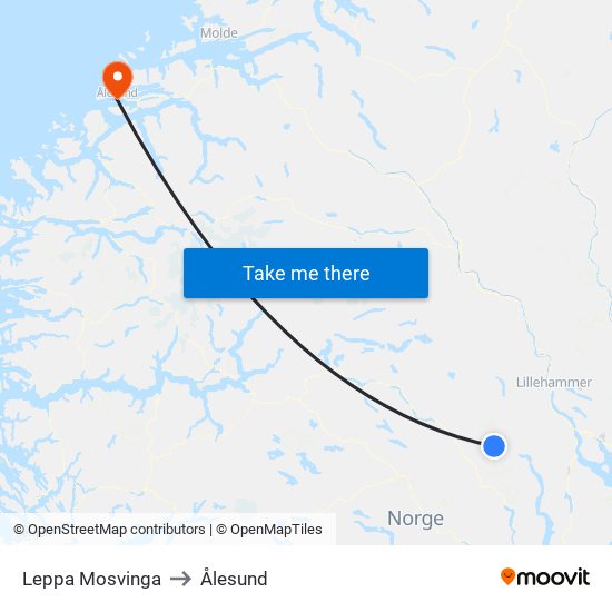 Leppa Mosvinga to Ålesund map