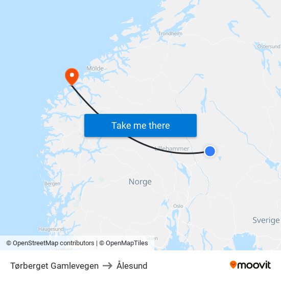 Tørberget Gamlevegen to Ålesund map