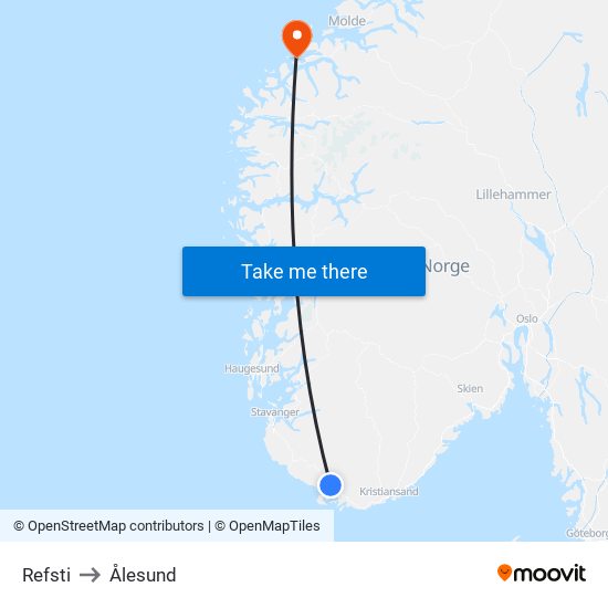 Refsti to Ålesund map
