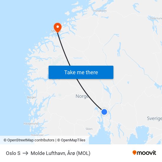 Oslo S to Molde Lufthavn, Årø (MOL) map