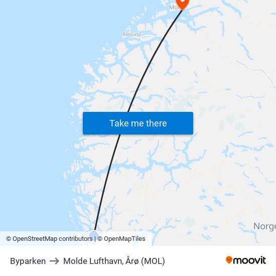 Byparken to Molde Lufthavn, Årø (MOL) map