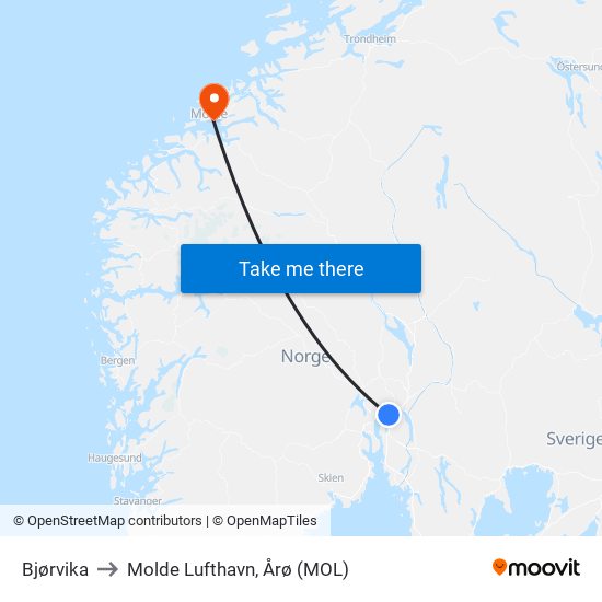 Bjørvika to Molde Lufthavn, Årø (MOL) map