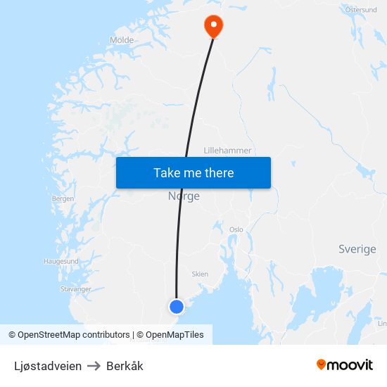 Ljøstadveien to Berkåk map