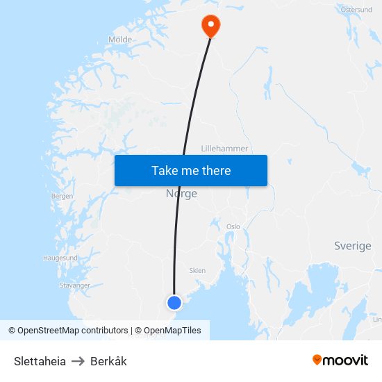 Slettaheia to Berkåk map