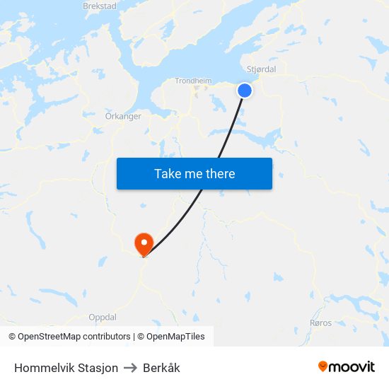 Hommelvik Stasjon to Berkåk map