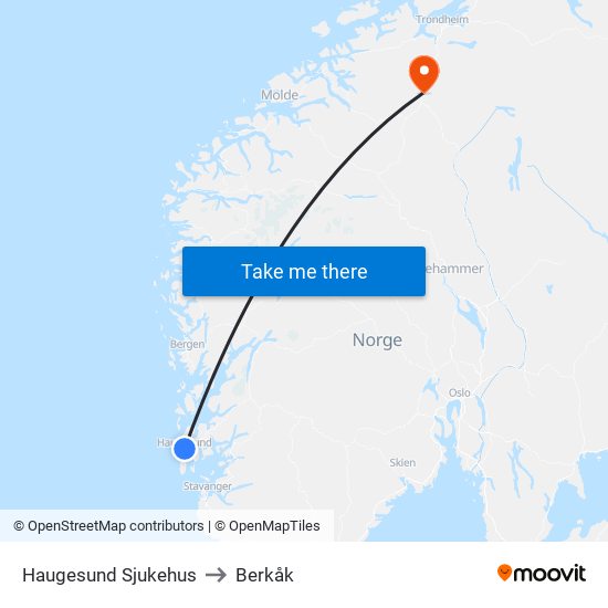 Haugesund Sjukehus to Berkåk map