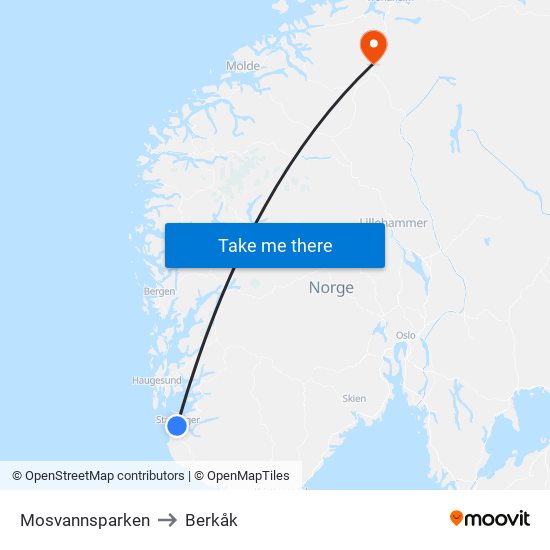 Mosvannsparken to Berkåk map