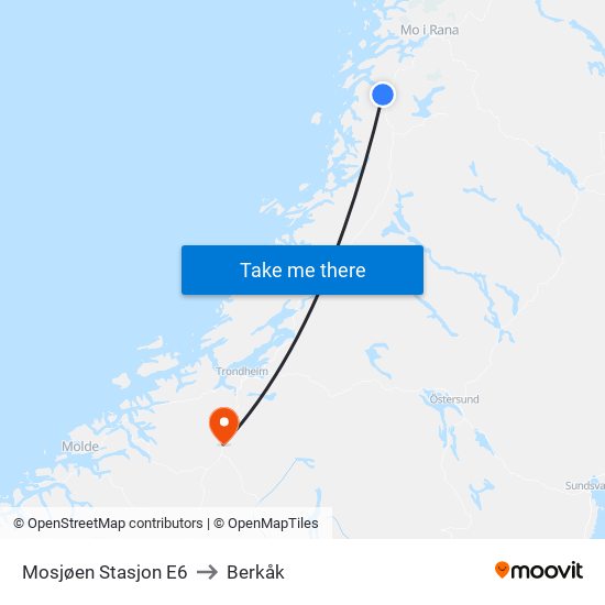 Mosjøen Stasjon E6 to Berkåk map
