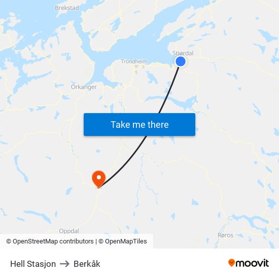 Hell Stasjon to Berkåk map