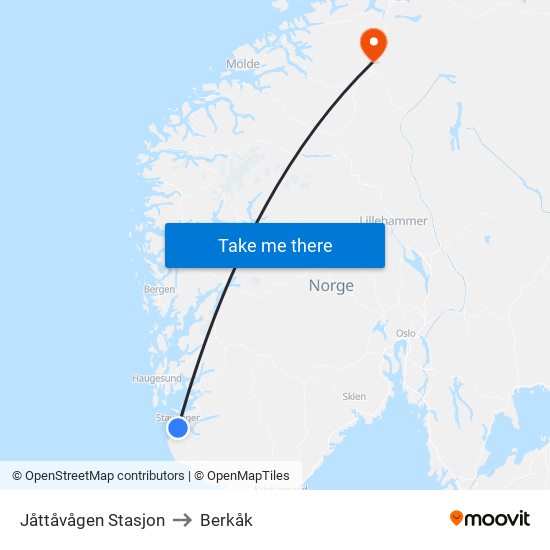 Jåttåvågen Stasjon to Berkåk map