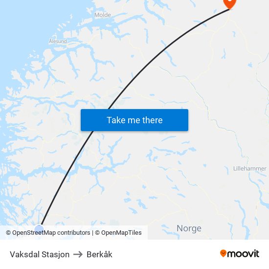 Vaksdal Stasjon to Berkåk map