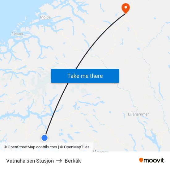 Vatnahalsen Stasjon to Berkåk map