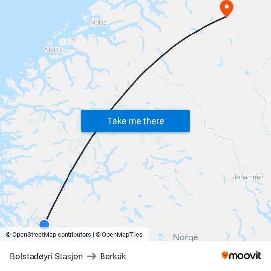 Bolstadøyri Stasjon to Berkåk map