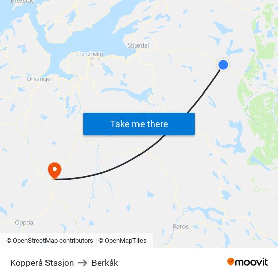 Kopperå Stasjon to Berkåk map