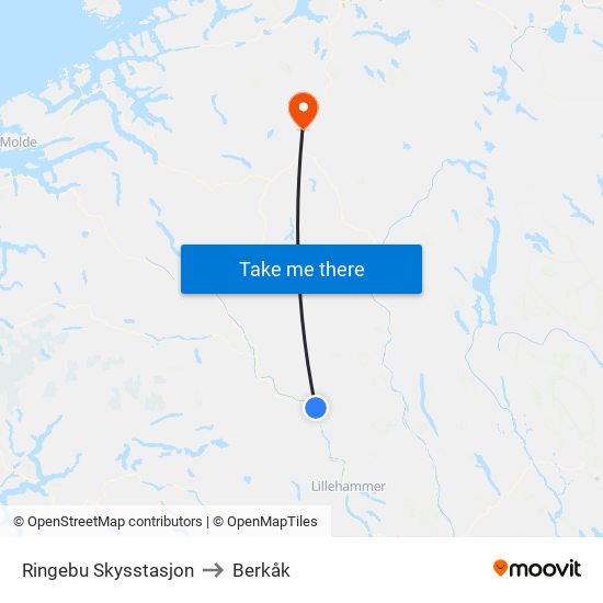 Ringebu Skysstasjon to Berkåk map