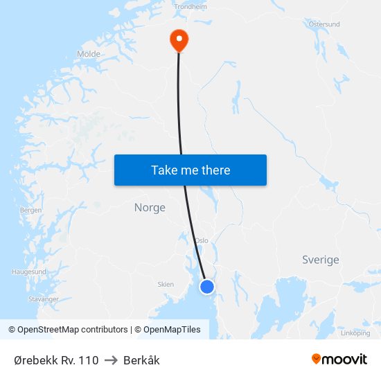 Ørebekk Rv. 110 to Berkåk map