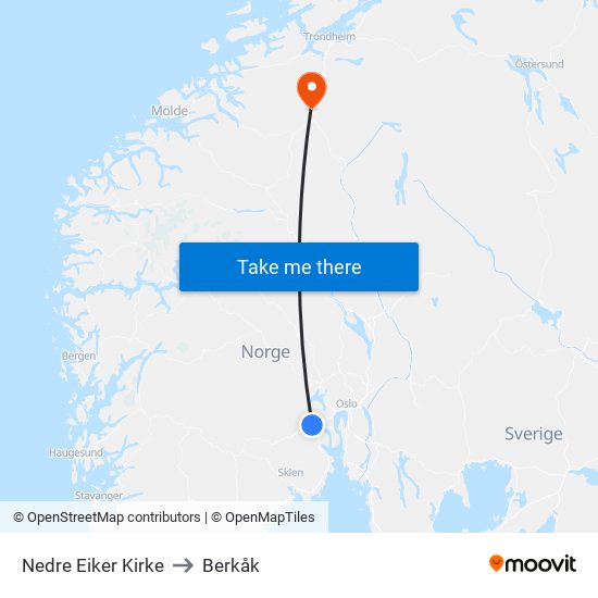 Nedre Eiker Kirke to Berkåk map