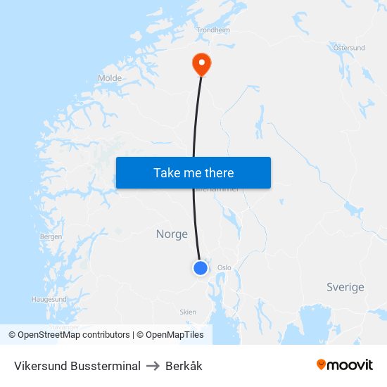 Vikersund Bussterminal to Berkåk map