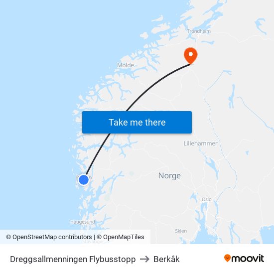 Dreggsallmenningen Flybusstopp to Berkåk map