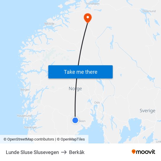 Lunde Sluse Slusevegen to Berkåk map