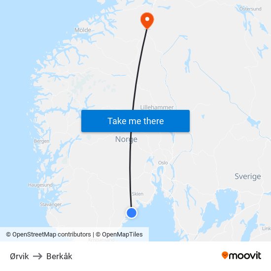 Ørvik to Berkåk map