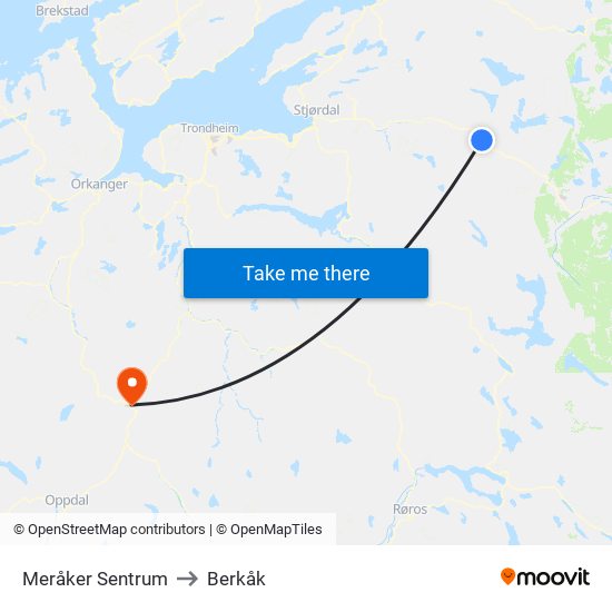 Meråker Sentrum to Berkåk map