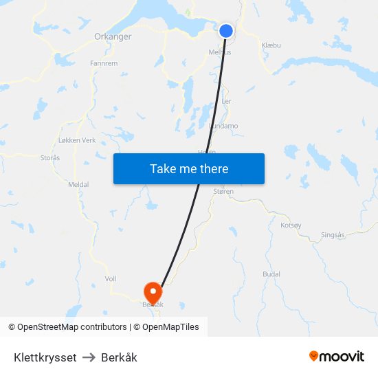 Klettkrysset to Berkåk map