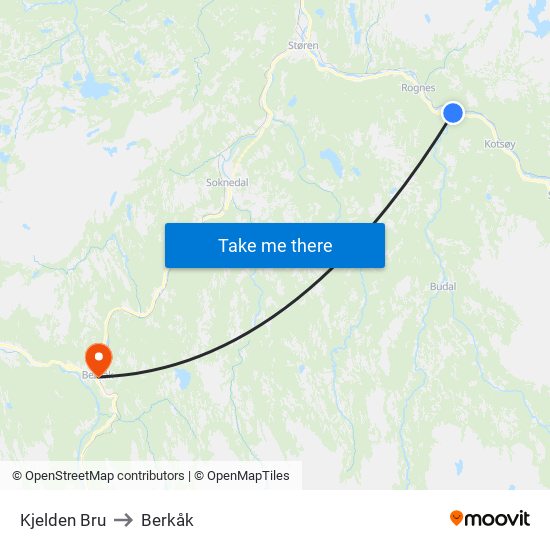 Kjelden Bru to Berkåk map