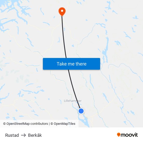 Rustad to Berkåk map