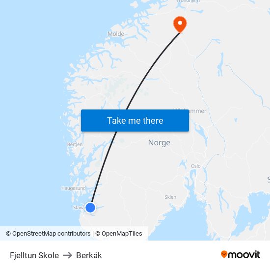 Fjelltun Skole to Berkåk map